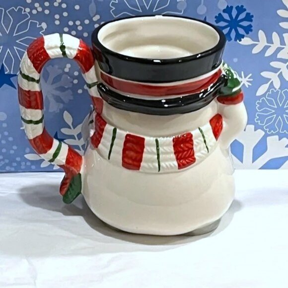 Fitz and Floyd Christmas Snowman 12 oz. Mug Red & Green Accents Scarf Handle - Picture 3 of 6